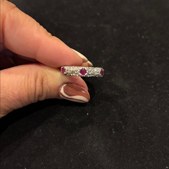 Judith Ripka Sterling Silver, and Red Gemstone Ring - Picture 1 of 4